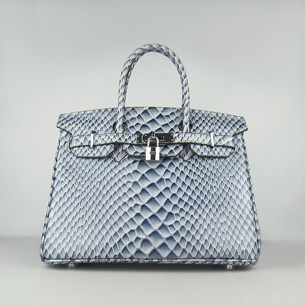 Replica Hermes Birkin 30CM Fish Veins Leather Bag Blue 6088 On Sale - Click Image to Close